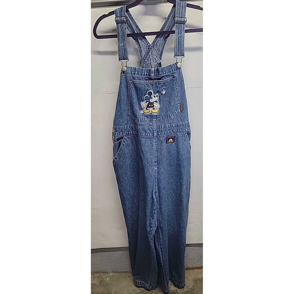 Disney Mickey Mouse Denim Overalls XL‎ Embroidered Front Pocket Adjust Y2K - Picture 4 of 15